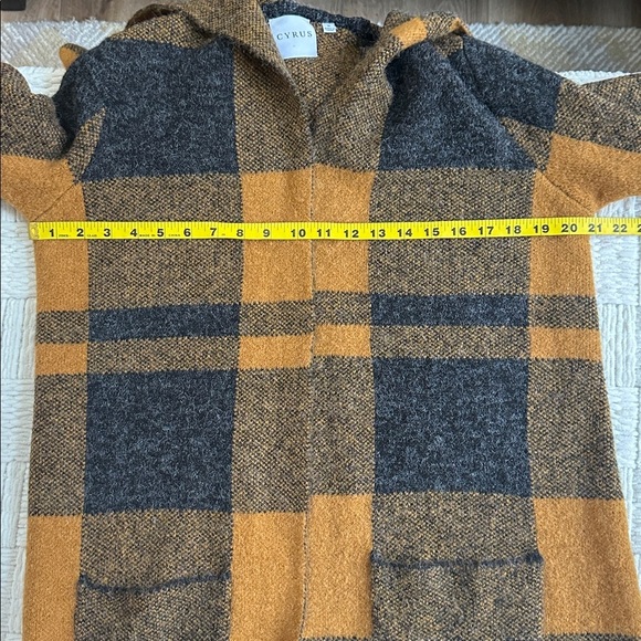 Cyrus Plaid Hooded Sweater Coat In Golden Spice in burnt orange and black - Picture 7 of 9
